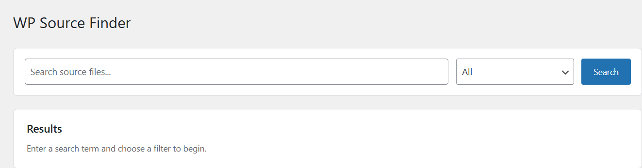 Holyprof Source Locator — search bar and source type dropdown